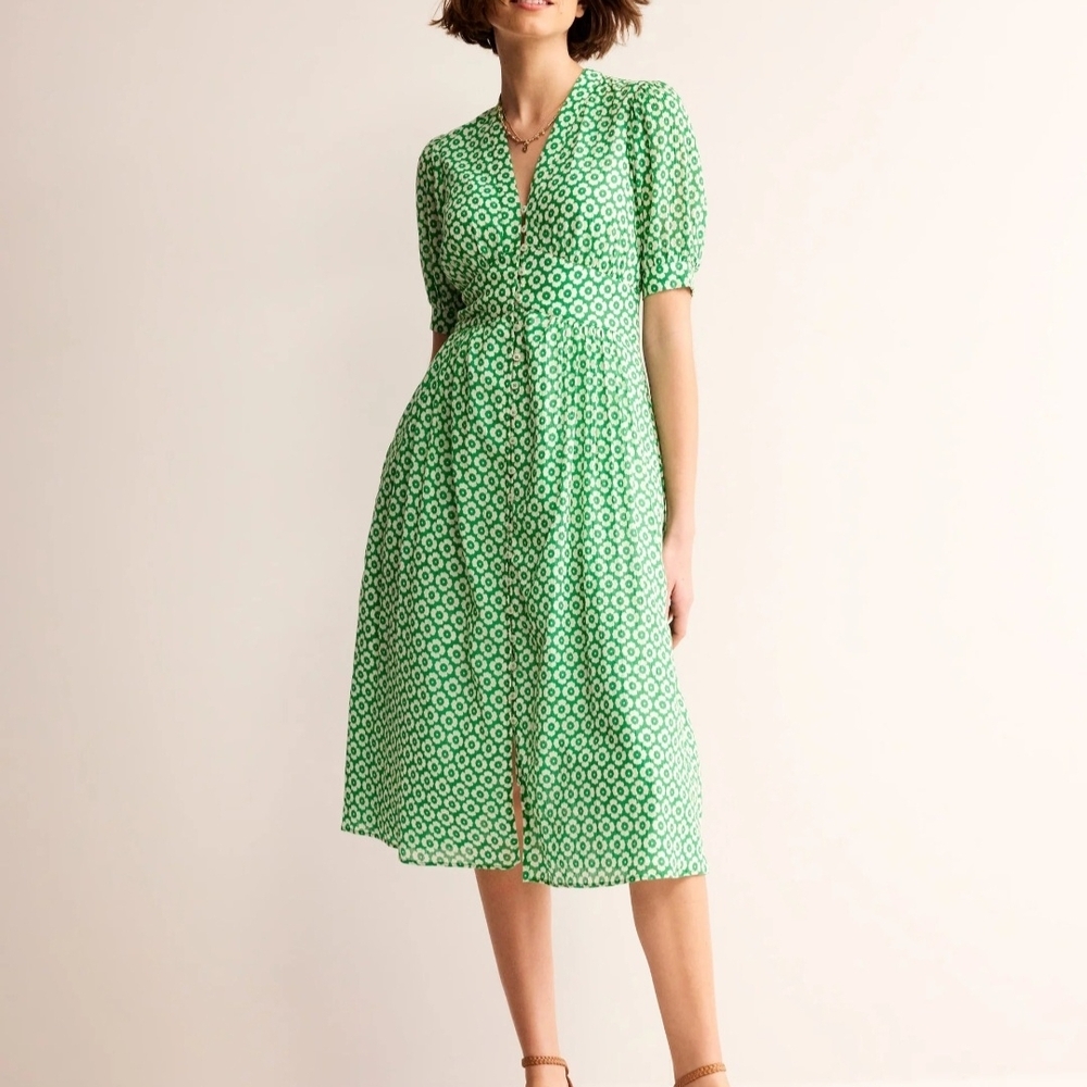Boden Vibrant Green Patterned Midi Dress